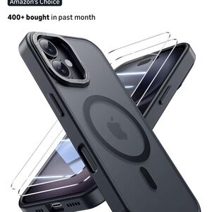 Black iPhone 16 Case with Screen Protectors